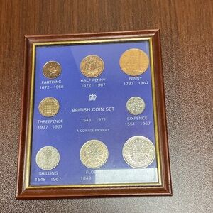 Framed British Coin Set with Brown Frame
